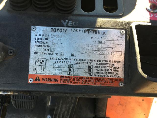 7FGCU2570543 - 2001 TOYO FORKLIFT UNKNOWN - NOT OK FOR INV. photo 10