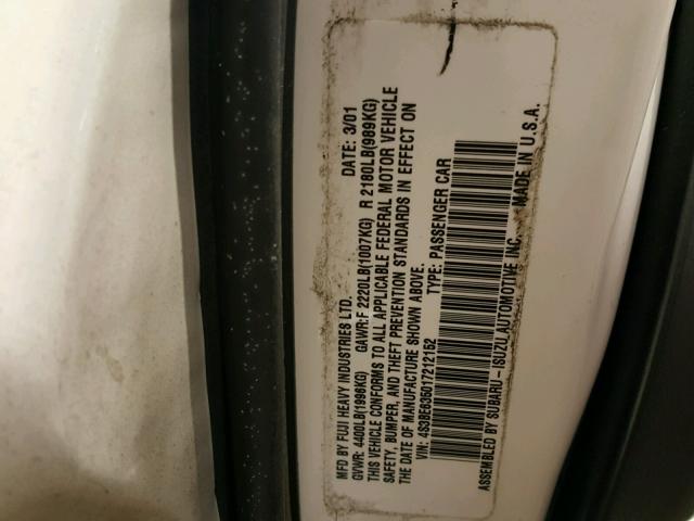 4S3BE635017212152 - 2001 SUBARU LEGACY L WHITE photo 10