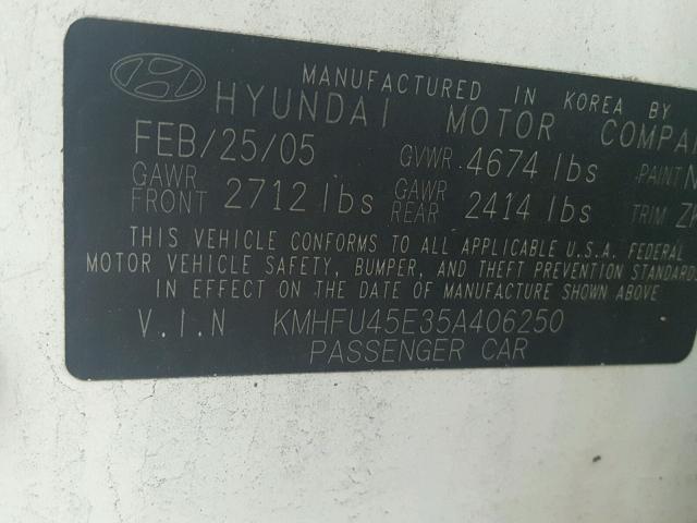 KMHFU45E35A406250 - 2005 HYUNDAI XG 350 WHITE photo 10