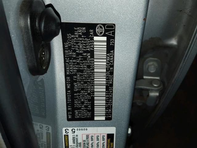 2T1BR32E86C610669 - 2006 TOYOTA COROLLA CE SILVER photo 10