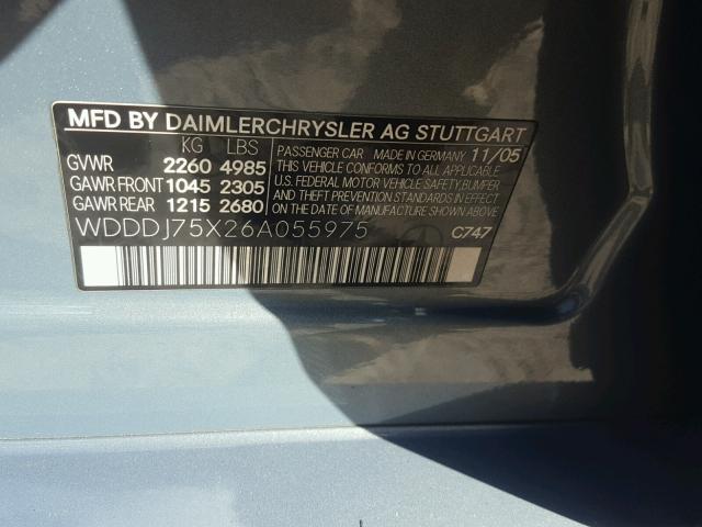 WDDDJ75X26A055975 - 2006 MERCEDES-BENZ CLS 500C GRAY photo 10