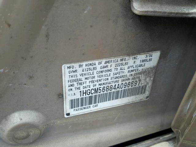 1HGCM56884A096697 - 2004 HONDA ACCORD EX BEIGE photo 10