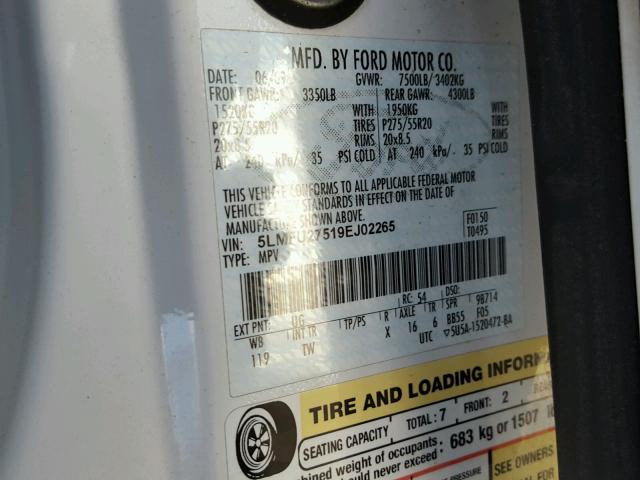 5LMFU27519EJ02265 - 2009 LINCOLN NAVIGATOR WHITE photo 10