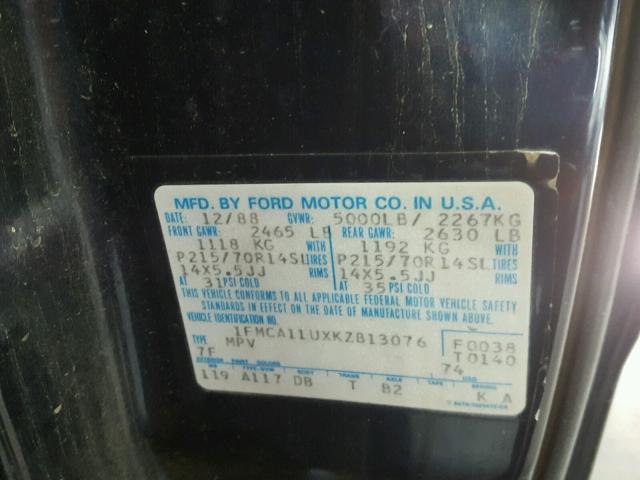 1FMCA11UXKZB13076 - 1989 FORD AEROSTAR BLUE photo 10