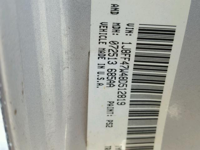 1J8FF47W48D512819 - 2008 JEEP COMPASS SP SILVER photo 10