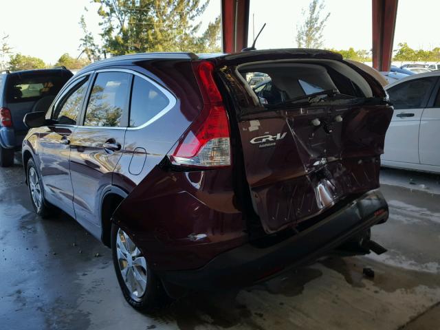 5J6RM3H79CL021344 - 2012 HONDA CR-V EXL BURGUNDY photo 3