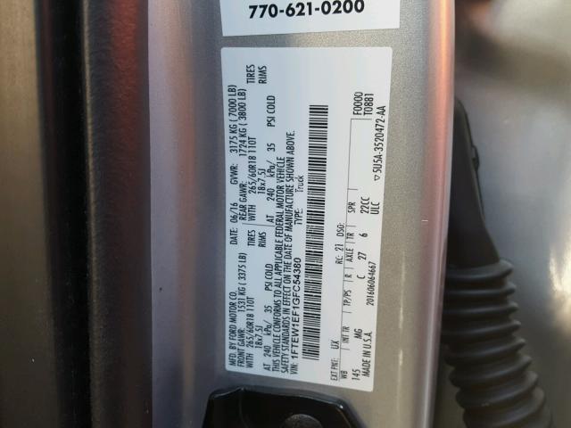 1FTEW1EF1GFC54380 - 2016 FORD F150 SUPER SILVER photo 10