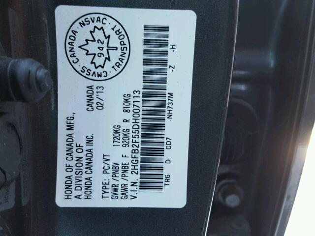 2HGFB2F55DH007113 - 2013 HONDA CIVIC LX GRAY photo 10