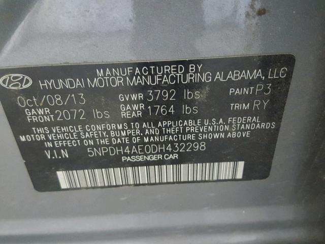 5NPDH4AE0DH432298 - 2013 HYUNDAI ELANTRA GL CHARCOAL photo 10