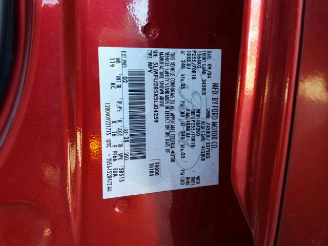 5LMFU285X5LJ04259 - 2005 LINCOLN NAVIGATOR RED photo 10