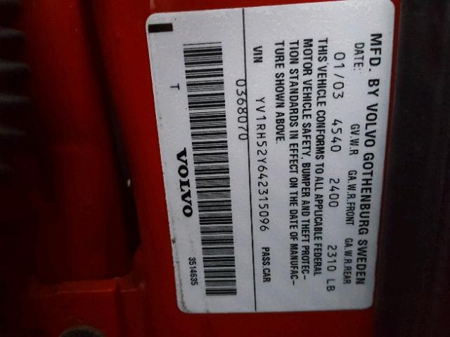 YV1RH52Y642315096 - 2004 VOLVO S60 R RED photo 10