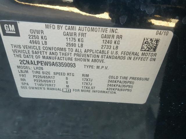 2CNALPEW9A6359093 - 2010 CHEVROLET EQUINOX LT BLACK photo 10