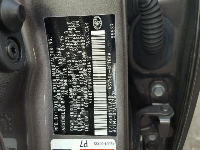 4T4BF1FK4FR499412 - 2015 TOYOTA CAMRY LE CHARCOAL photo 10