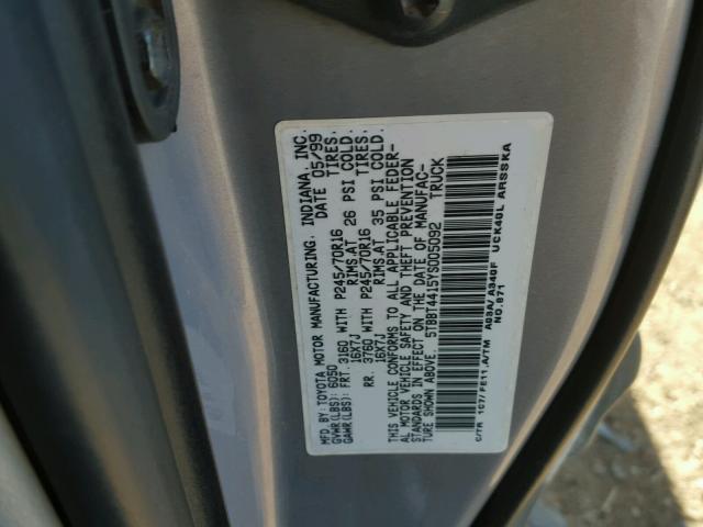 5TBBT4415YS005092 - 2000 TOYOTA TUNDRA ACC SILVER photo 10