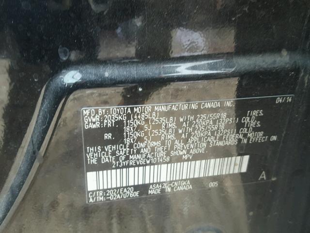 2T3YFREV6EW101458 - 2014 TOYOTA RAV4 LIMIT BLACK photo 10