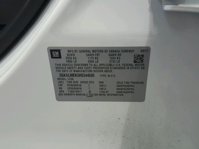 2GKALMEK3H6344586 - 2017 GMC TERRAIN SL WHITE photo 10