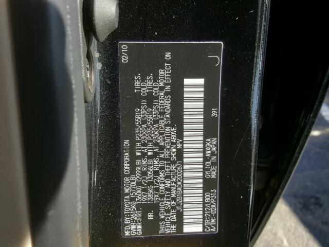 JTJZB1BA0A2002671 - 2010 LEXUS RX 450 BLACK photo 10