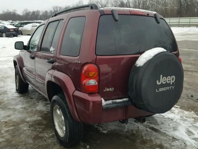 1J4GL58K92W215816 - 2002 JEEP LIBERTY LI MAROON photo 3