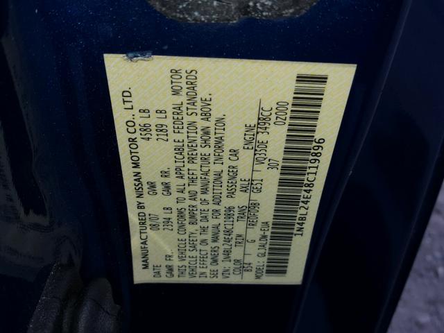 1N4BL24E48C119896 - 2008 NISSAN ALTIMA 3.5 BLUE photo 10