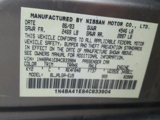 1N4BA41E84C833904 - 2004 NISSAN MAXIMA SE GOLD photo 10