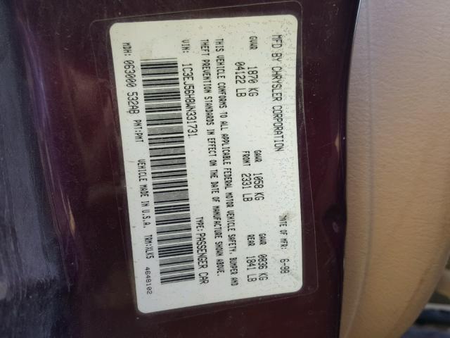 1C3EJ56H8WN331731 - 1998 CHRYSLER CIRRUS LXI BURGUNDY photo 10