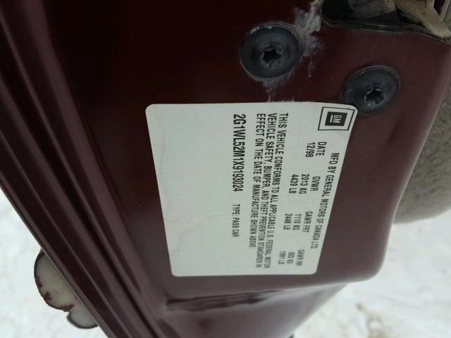 2G1WL52M1X9193024 - 1999 CHEVROLET LUMINA BAS მუქწითელი ფოტო 10