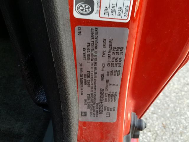 1GCESCFE9C8151512 - 2012 CHEVROLET COLORADO L RED photo 10