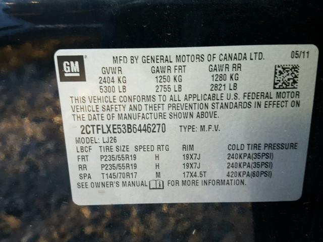 2CTFLXE53B6446270 - 2011 GMC TERRAIN SL BLACK photo 10