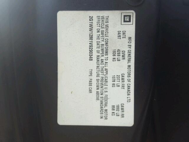 2G1WW12M1V9290348 - 1997 CHEVROLET MONTE CARL 黑色 照片 10