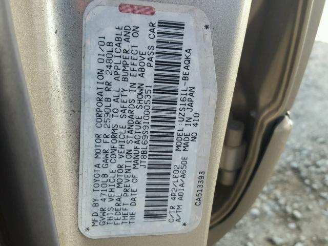 JT8BL69S910005351 - 2001 LEXUS GS 430 GOLD photo 10