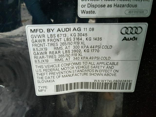 WA1AY74L09D028391 - 2009 AUDI Q7 3.6 QUA BLUE photo 10