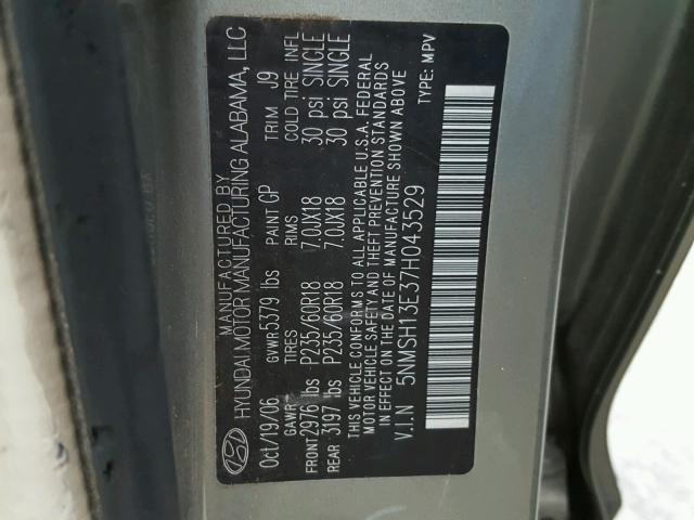 5NMSH13E37H043529 - 2007 HYUNDAI SANTA FE S 绿色 照片 10