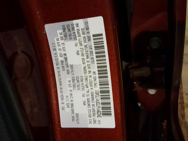 3MZBM1W70FM170451 - 2015 MAZDA 3 GRAND TO RED photo 10