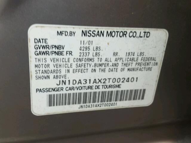 JN1DA31AX2T002401 - 2002 NISSAN MAXIMA GLE SILVER photo 10