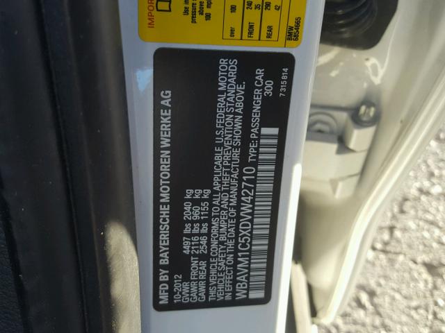 WBAVM1C5XDVW42710 - 2013 BMW X1 SDRIVE2 WHITE photo 10