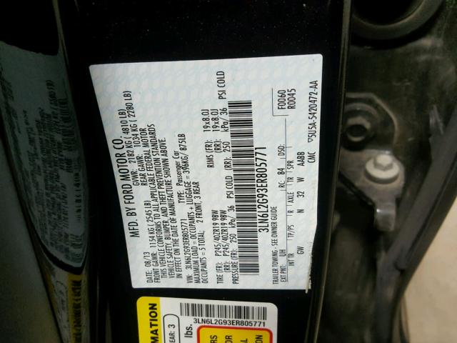 3LN6L2G93ER805771 - 2014 LINCOLN MKZ BLACK photo 10