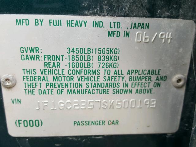 JF1GC2357SK500193 - 1995 SUBARU IMPREZA L GREEN photo 10