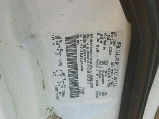 1FMRU15L9YLB46018 - 2000 FORD EXPEDITION WHITE photo 10