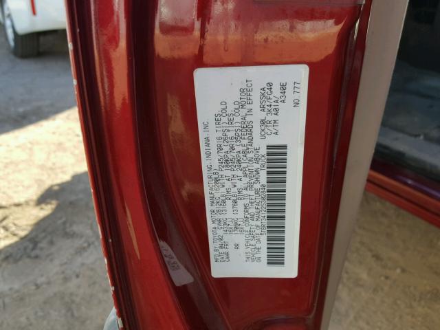 5TBRT34122S302840 - 2002 TOYOTA TUNDRA ACC RED photo 10