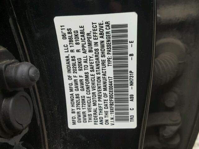 19XFB2F95CE004417 - 2012 HONDA CIVIC EXL أسود صورة 10