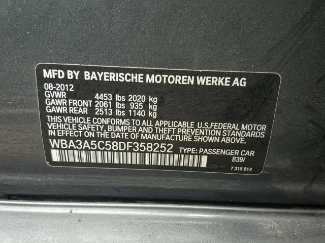 WBA3A5C58DF358252 - 2013 BMW 328 I GRAY photo 10