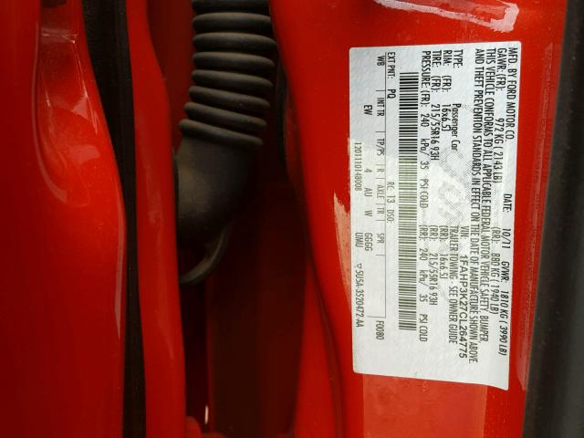 1FAHP3K27CL264775 - 2012 FORD FOCUS SE RED photo 10