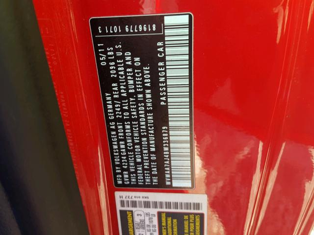 WVWAA7AJ4BW336879 - 2011 VOLKSWAGEN GOLF 红色 照片 10