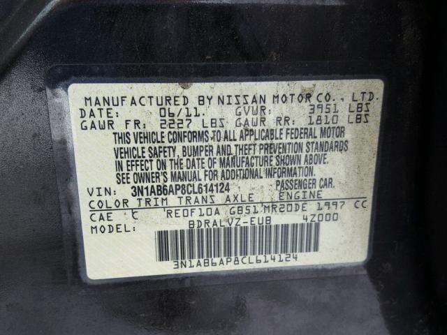 3N1AB6AP8CL614124 - 2012 NISSAN SENTRA 2.0 BLACK photo 10