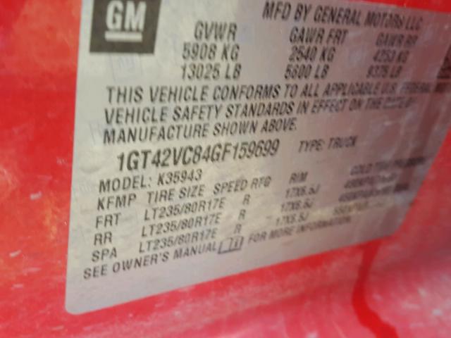 1GT42VC84GF159699 - 2016 GMC SIERRA K35 RED photo 10