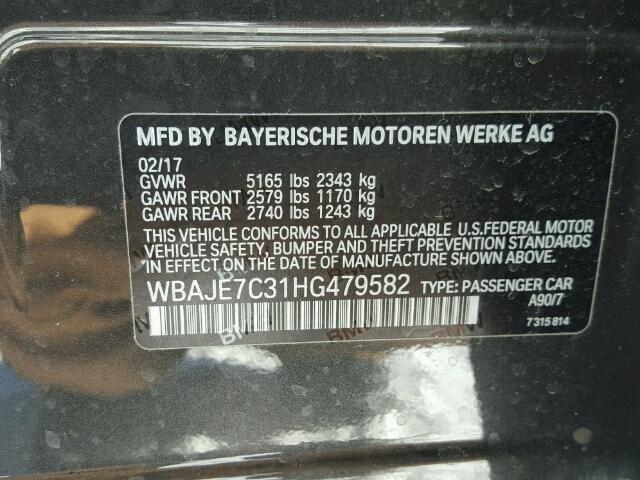 WBAJE7C31HG479582 - 2017 BMW 540 XI BLACK photo 10