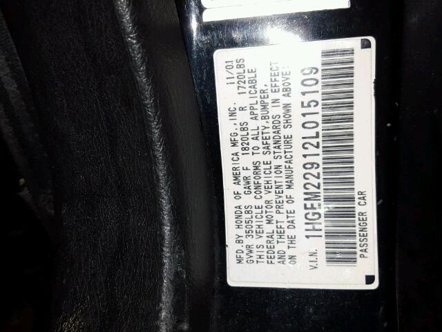 1HGEM22912L015109 - 2002 HONDA CIVIC EX BLACK photo 10