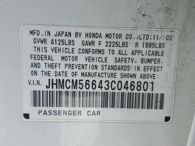 JHMCM56643C046801 - 2003 HONDA ACCORD EX WHITE photo 10