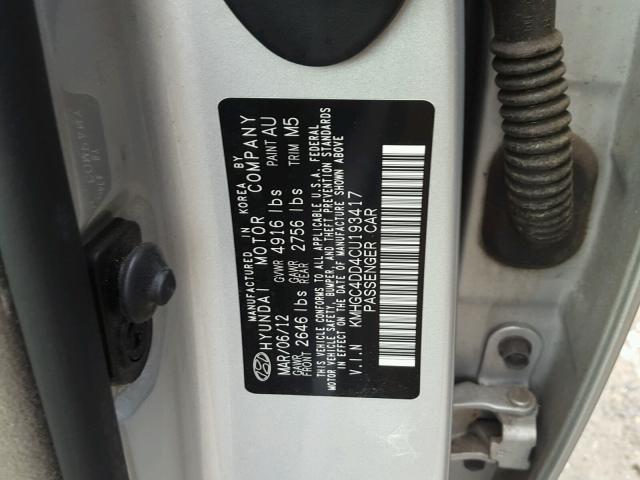 KMHGC4DD4CU193417 - 2012 HYUNDAI GENESIS 3. SILVER photo 10