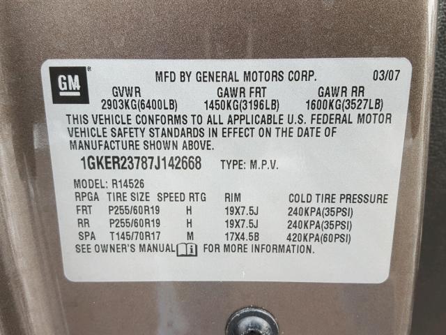 1GKER23787J142668 - 2007 GMC ACADIA SLT 棕色 照片 10